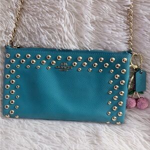 Coach Studded Crossgrain Leather Quinn Crossbody Bag In Cadet Blue - NWOT